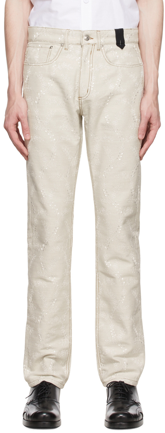 Erdem Oliver Floral-embroidered Straight-leg Jeans In White