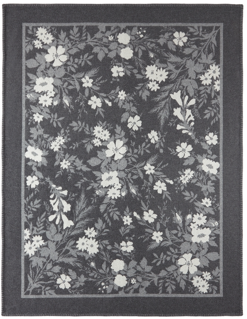 Erdem Grey & Off-white Ottoline Floral Tile Throw In Grey/ivory