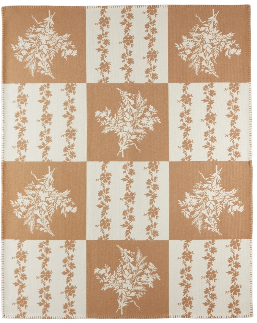Erdem White & Tan Floral Patchwork Blanket In Camel/ivory