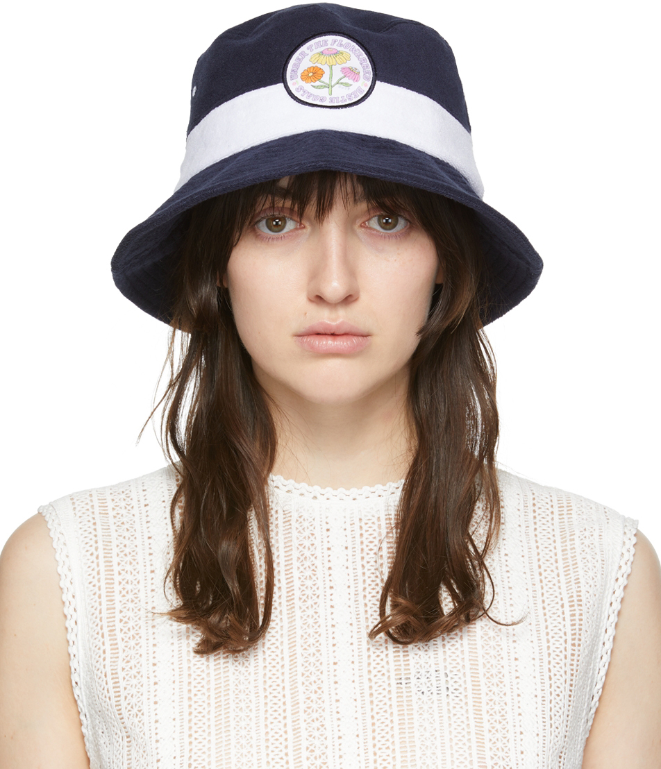 Navy Terrycloth Bucket Hat by SJYP on Sale