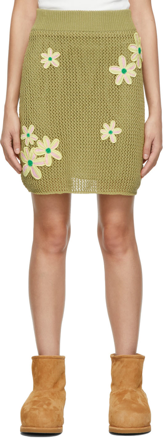 Green Motif Embroidery Mini Skirt