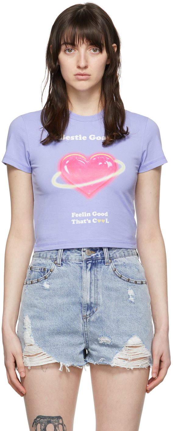 Sjyp Purple Cotton T-shirt In Lavender