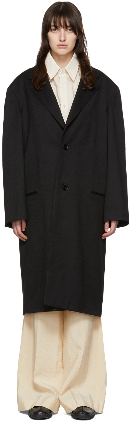 Lemaire Black Wool Trench Coat