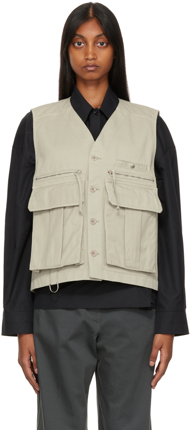 Lemaire Gray Reporter Vest In 910 Abbey Stone