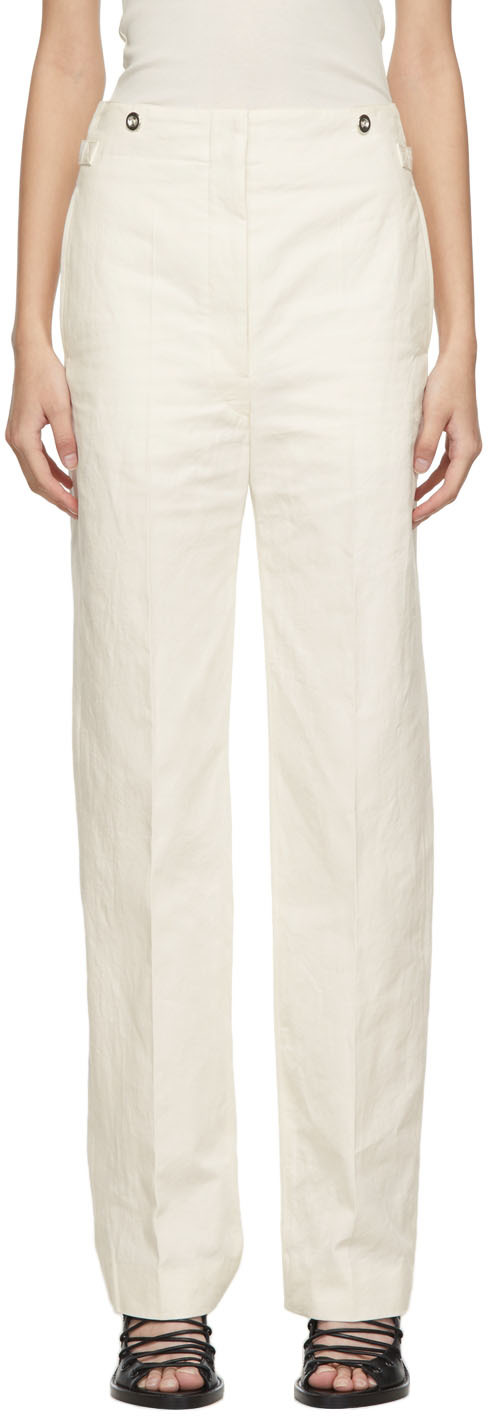 LEMAIRE: Off-White High Waisted Trousers | SSENSE
