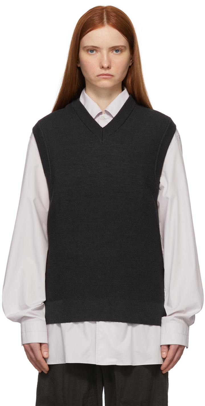 LEMAIRE: Black V-Neck Vest | SSENSE Canada