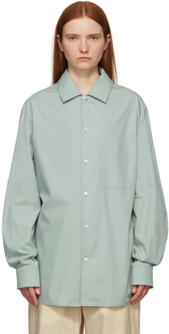 Lemaire Blue Convertible Collar Shirt In 705 Light Blue | ModeSens