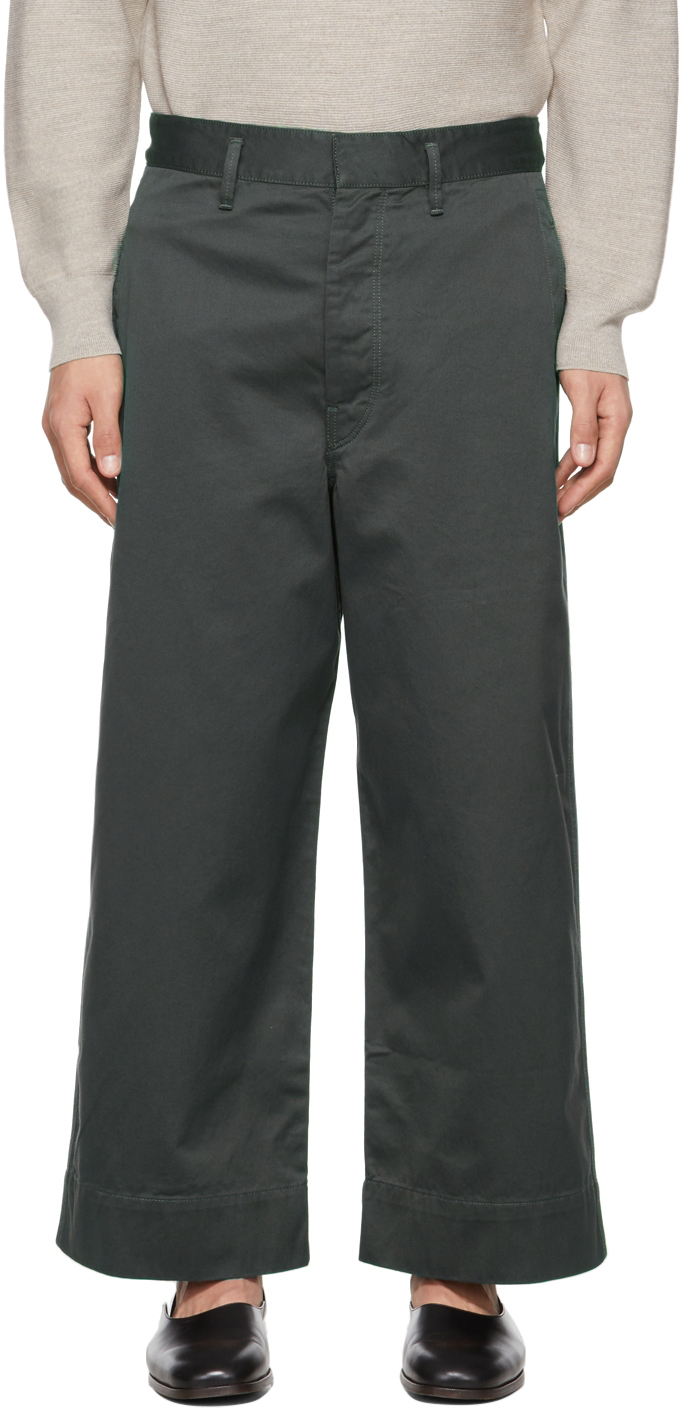 LEMAIRE Green Cropped Large Trousers
