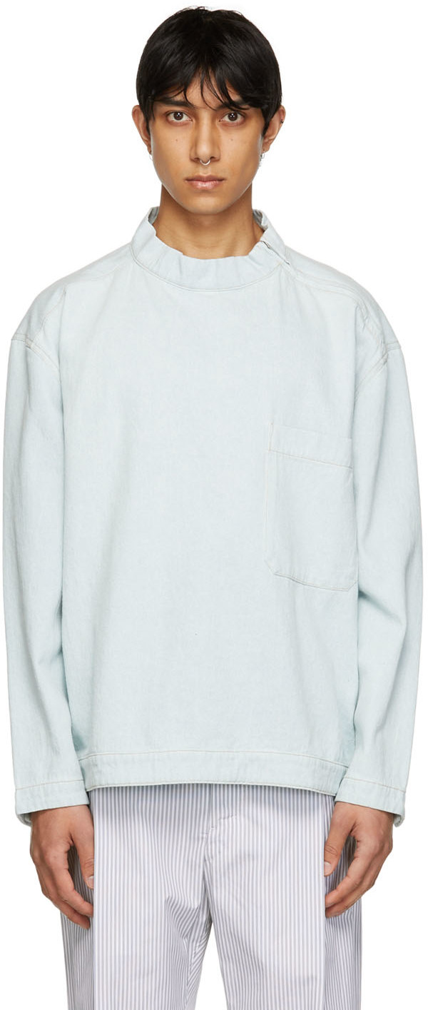 Lemaire Blue Denim Long Sleeve T-Shirt