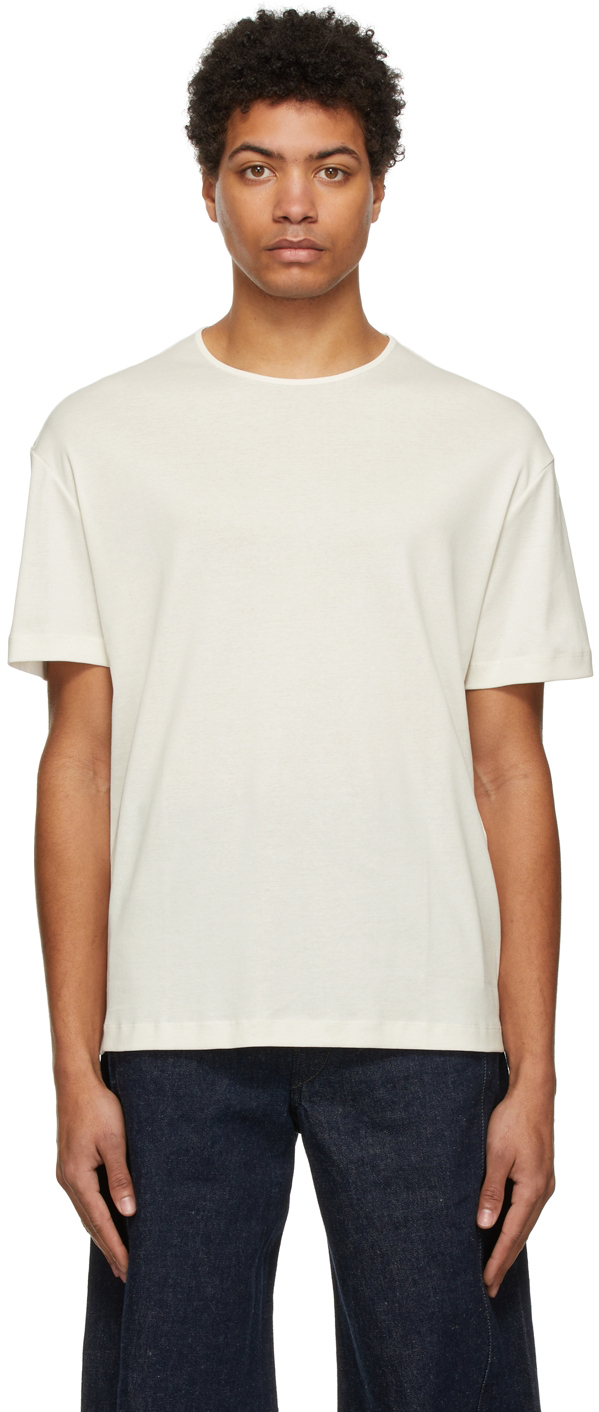 LEMAIRE: White Ribbed T-Shirt | SSENSE