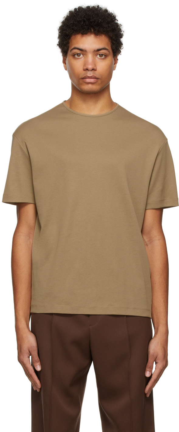 Lemaire: Brown Ribbed T-Shirt | SSENSE 