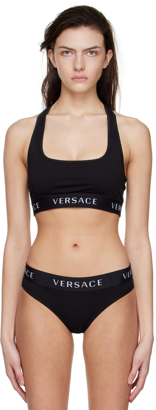 Versace Underwear Black Cotton Sports Bra