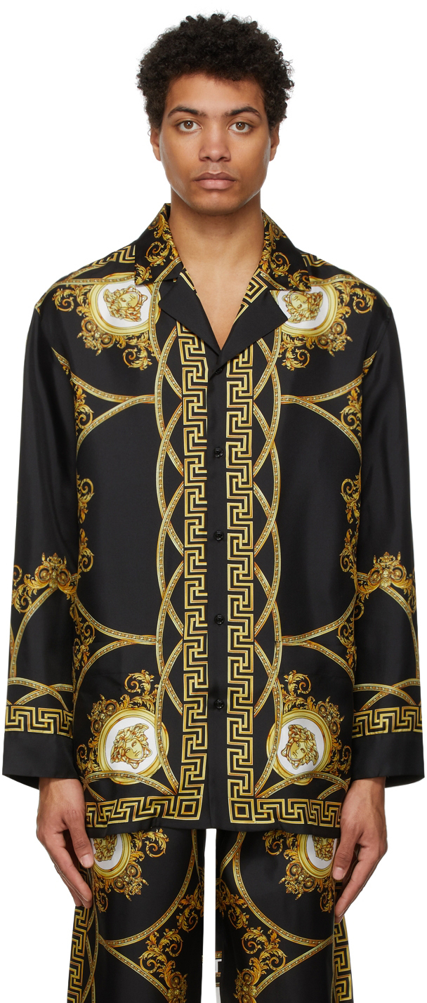 Black Barocco Print Pyjama Shirt