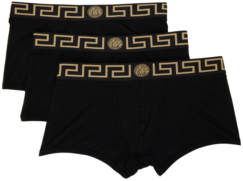 Versace Underwear Three-Pack Black Greca Border Trunk Boxer Briefs