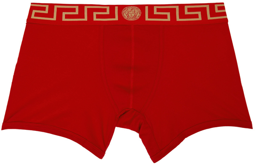 Boxer long à motif à clé grecque Coton Versace pour homme en coloris Rouge Homme Vêtements Sous-vêtements Boxers 