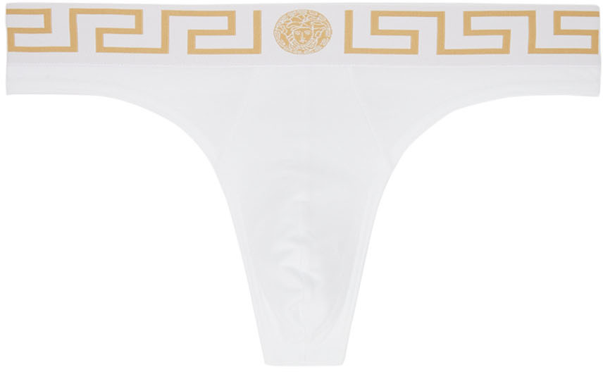 Versace White Greca Border Thong In A81h White | ModeSens