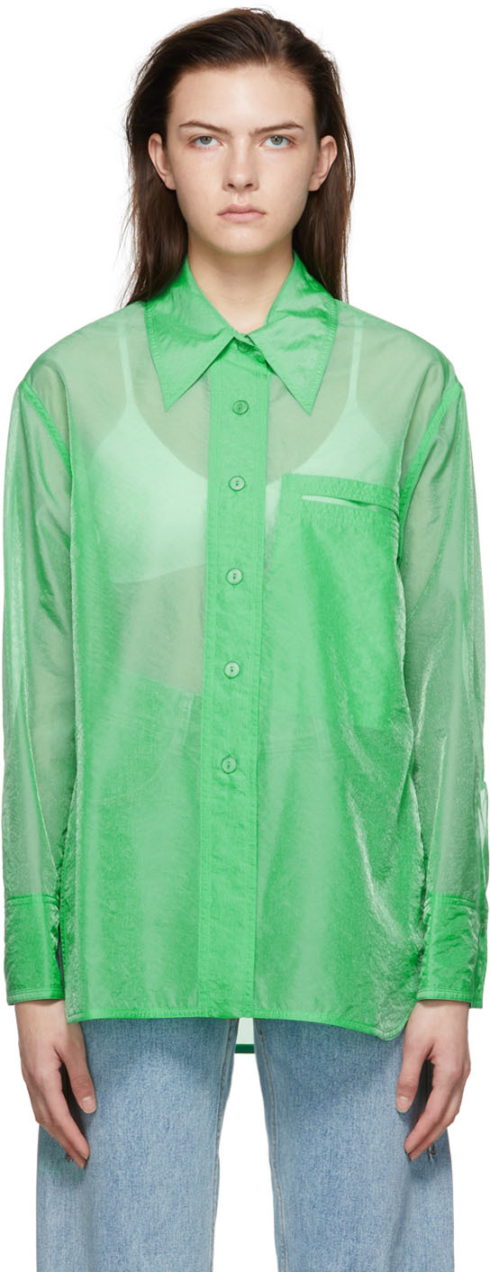 Low Classic Semi-sheer Button-up Shirt In Green | ModeSens