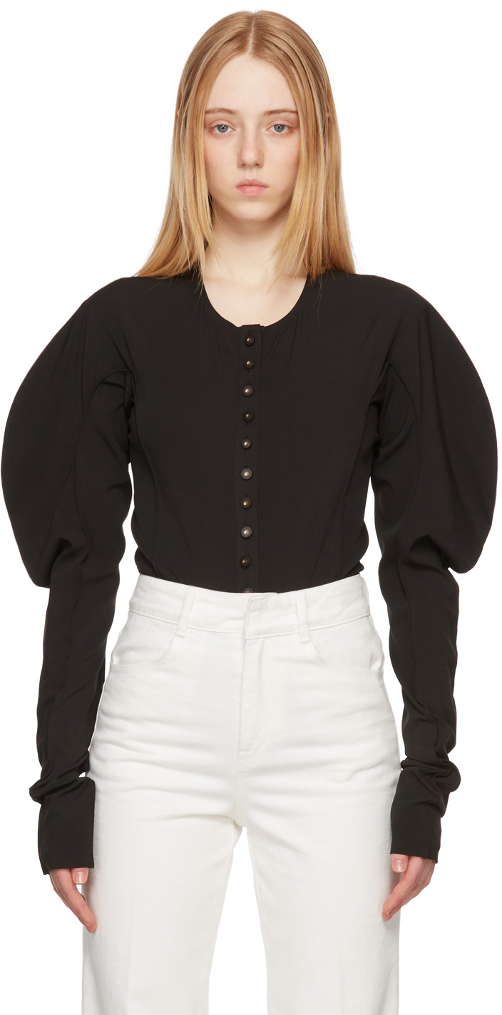 Black Slim Buttoned Bodysuit