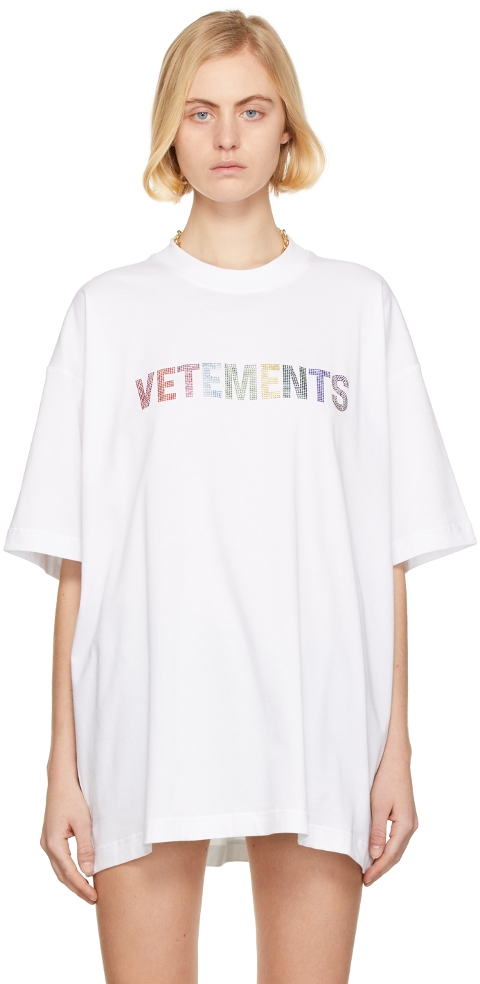 VETEMENTS White & Multicolor Crystal Logo T-Shirt