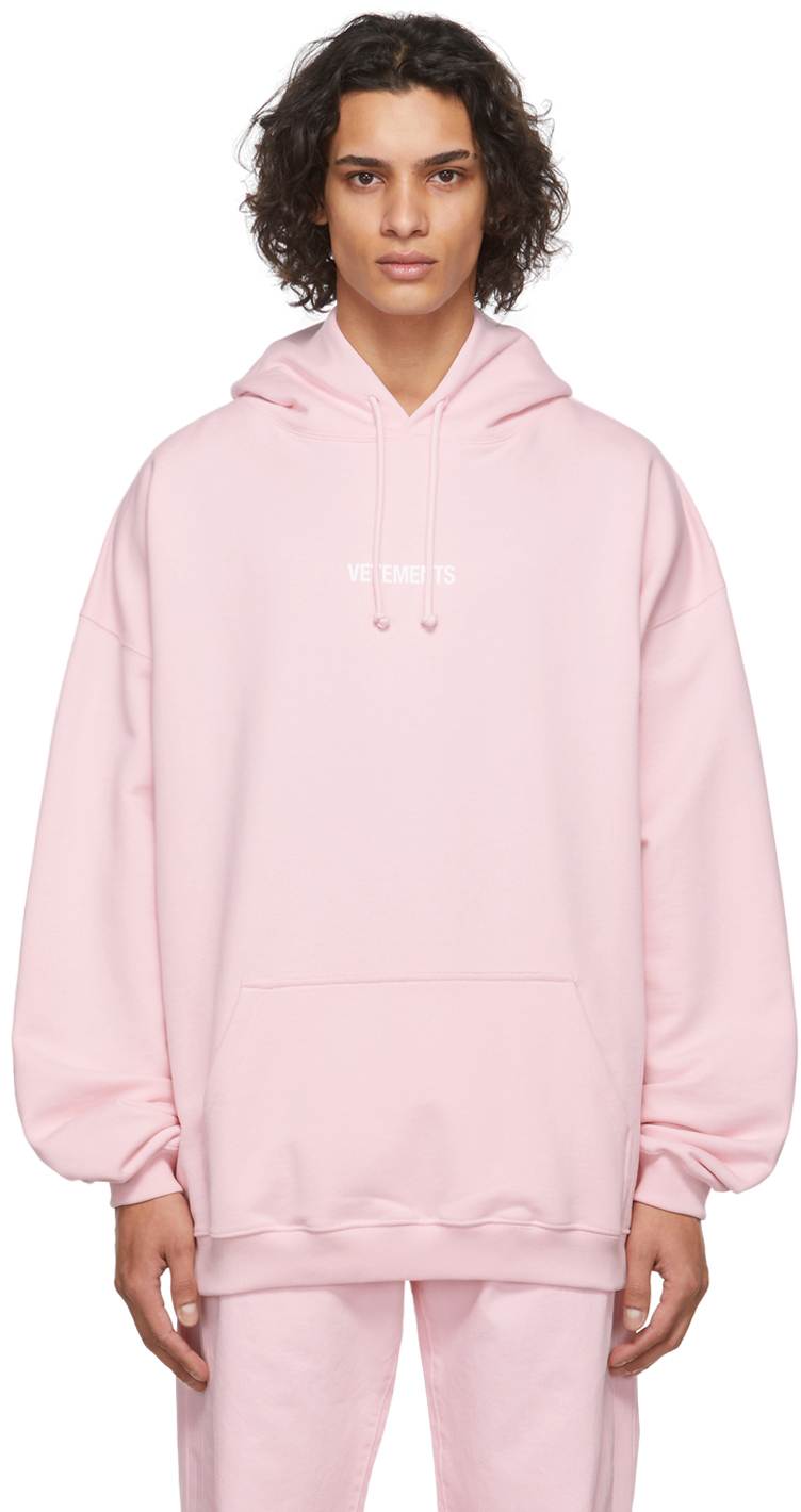 VETEMENTS Pink Logo Label Hoodie