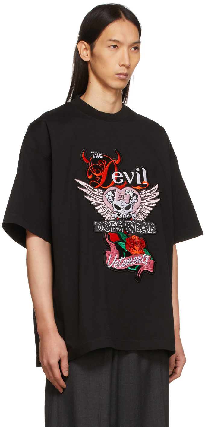 VETEMENTS Black 'Devil Wears Vetements' Patched T-Shirt | Smart Closet