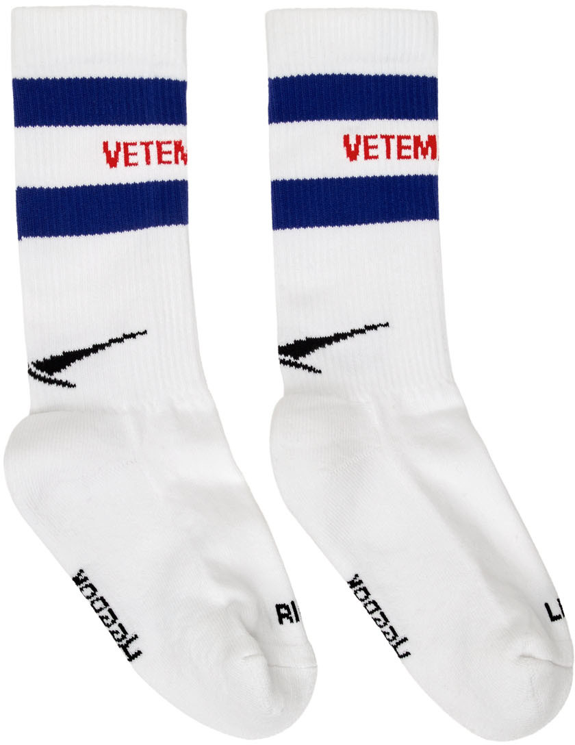 VETEMENTS White & Navy Reebok Edition Iconic Logo Socks