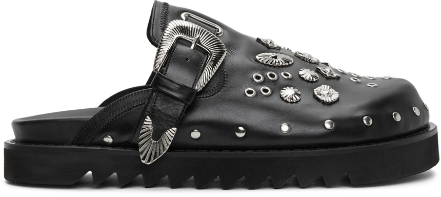 Toga Virilis Black Leather Studded Clogs | Smart Closet