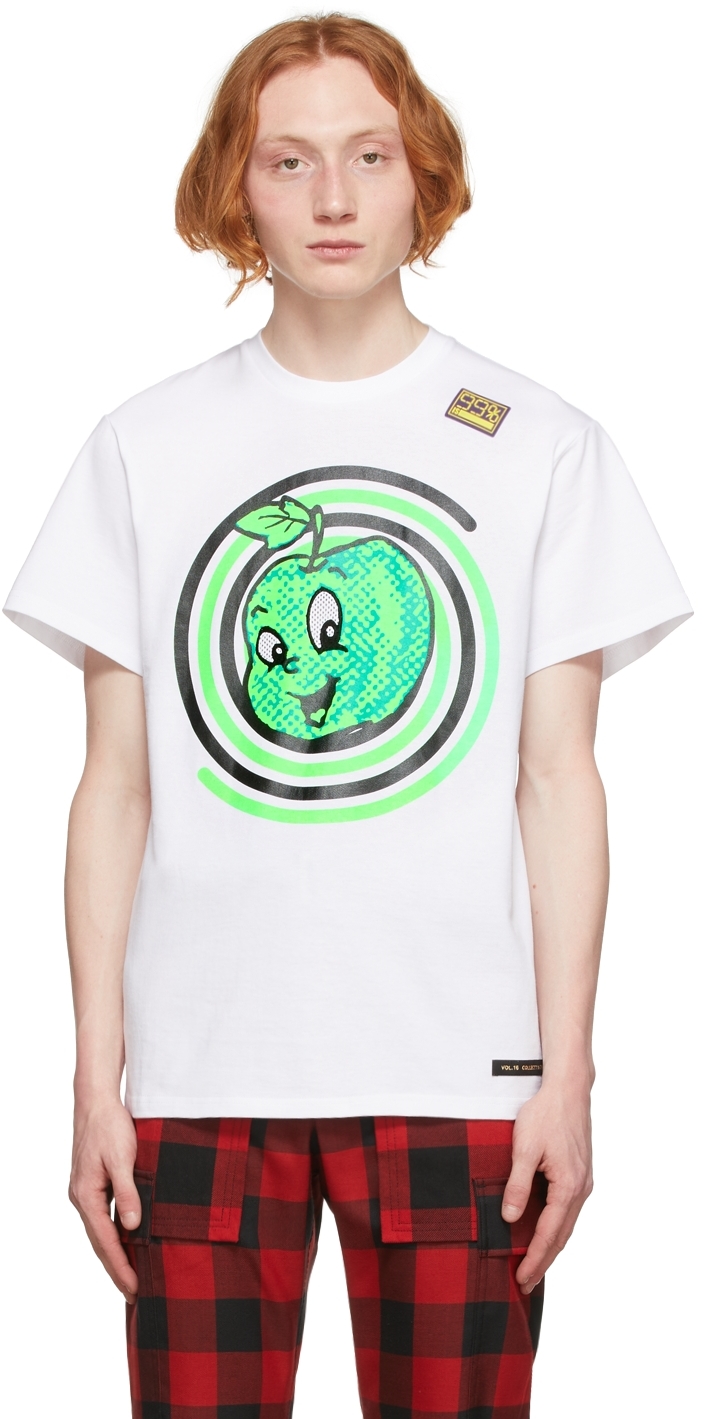 99 IS 99% IS White Spiral Apple Mesh-Eye T-Shirt