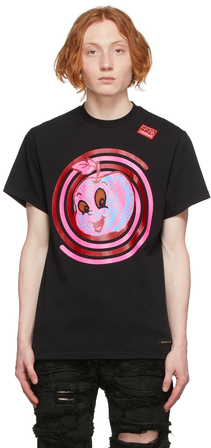 99%IS-: Black Spiral Apple Mesh-Eye T-Shirt | SSENSE