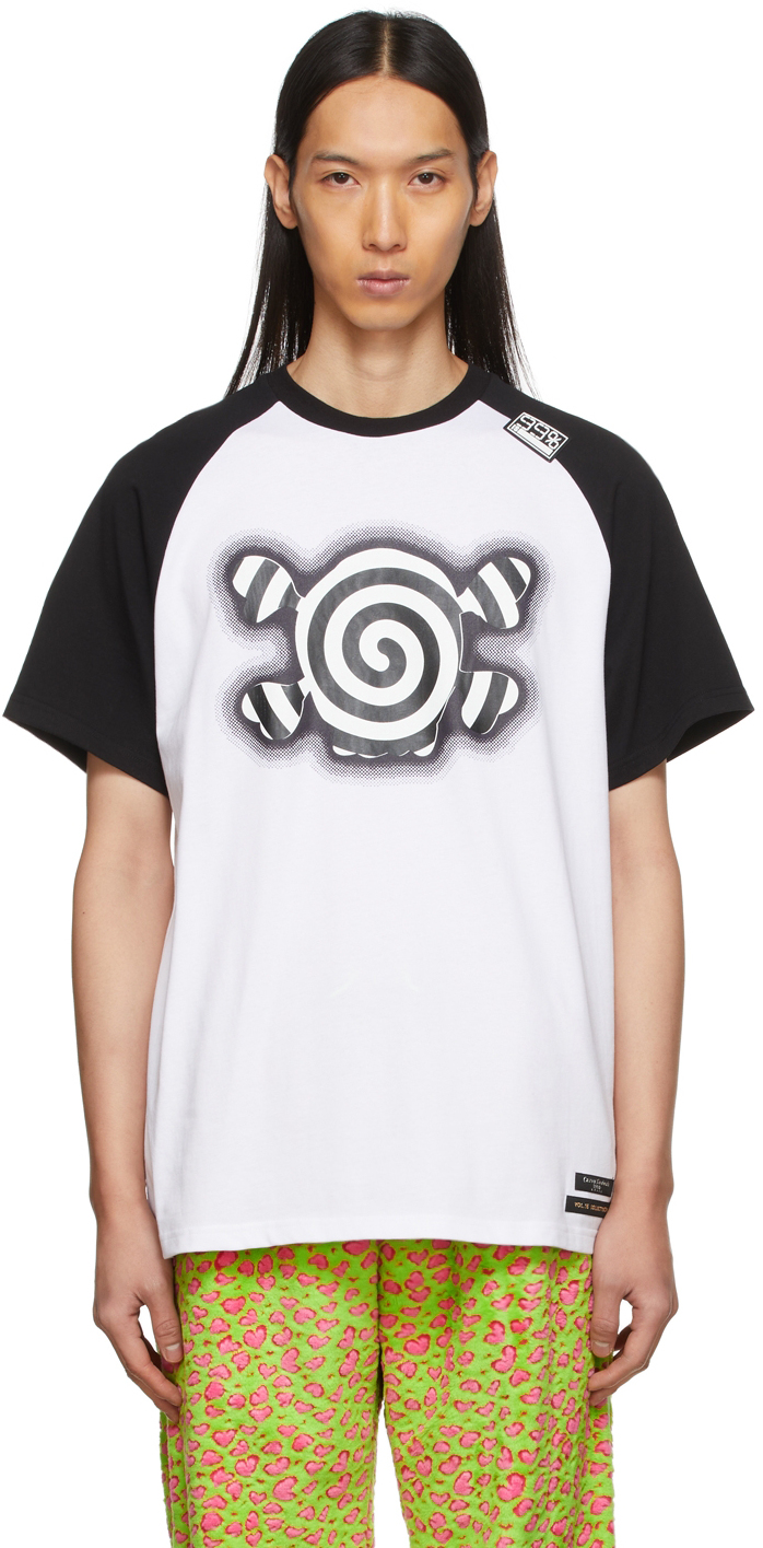99 IS Black White Vol 16 Spiral Skull Raglan T Shirt