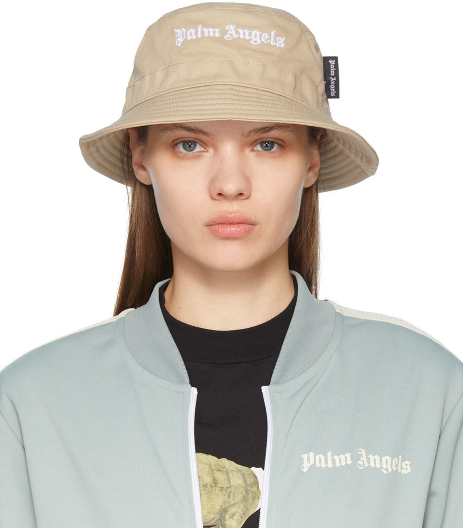 Palm Angels Beige Logo Bucket Hat