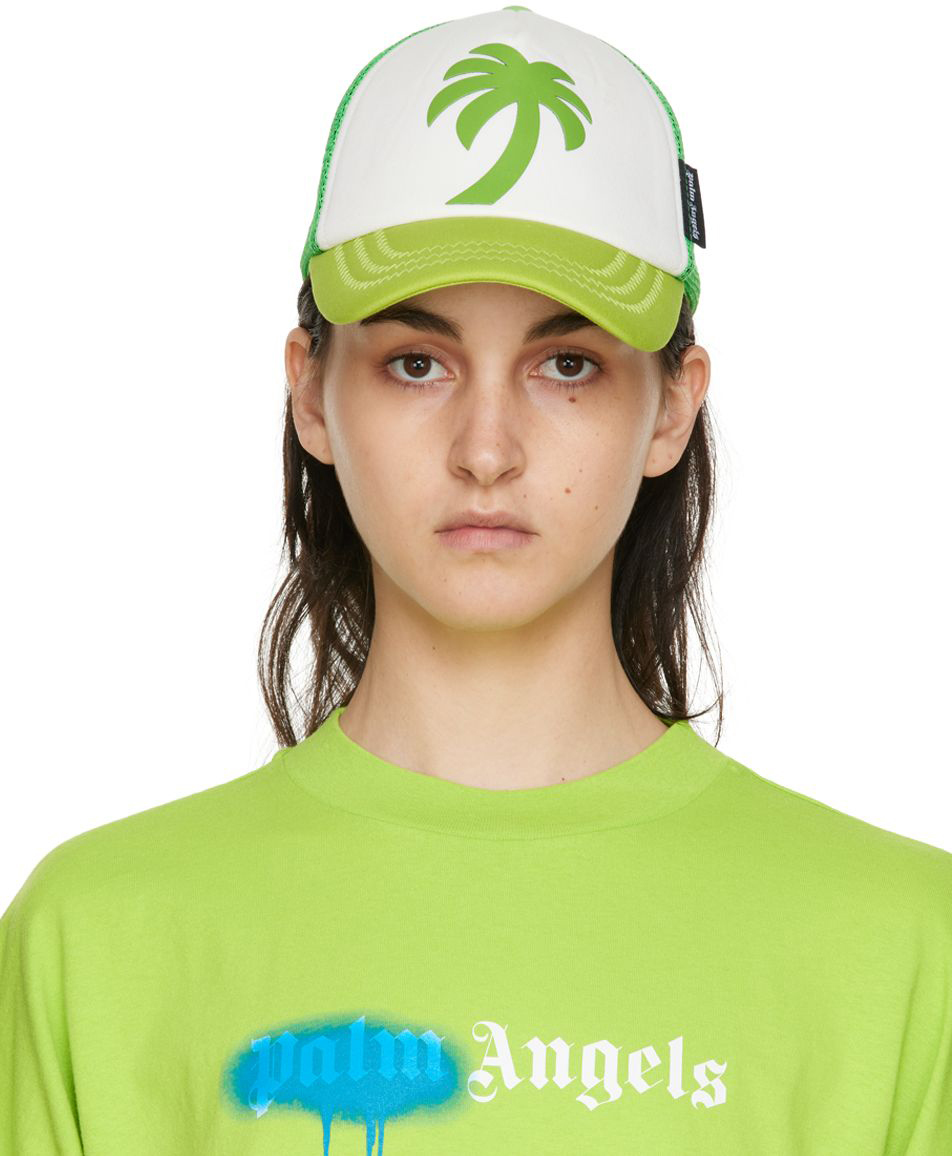 Palm Angels Palm Tree-embellished Cotton-blend Cap In Green White ...