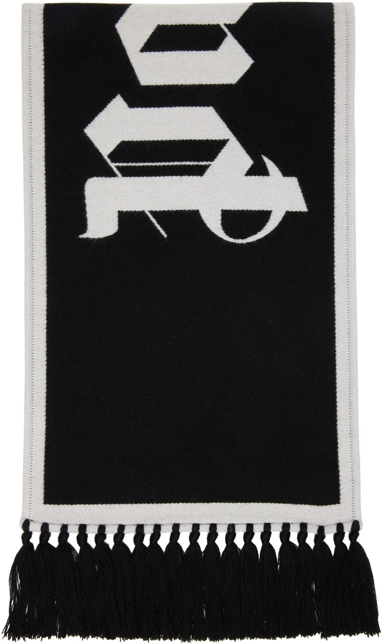Palm Angels Black & White Macro Logo Scarf