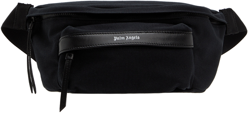 Palm Angels Black Classic Logo Fanny Pouch In Black White