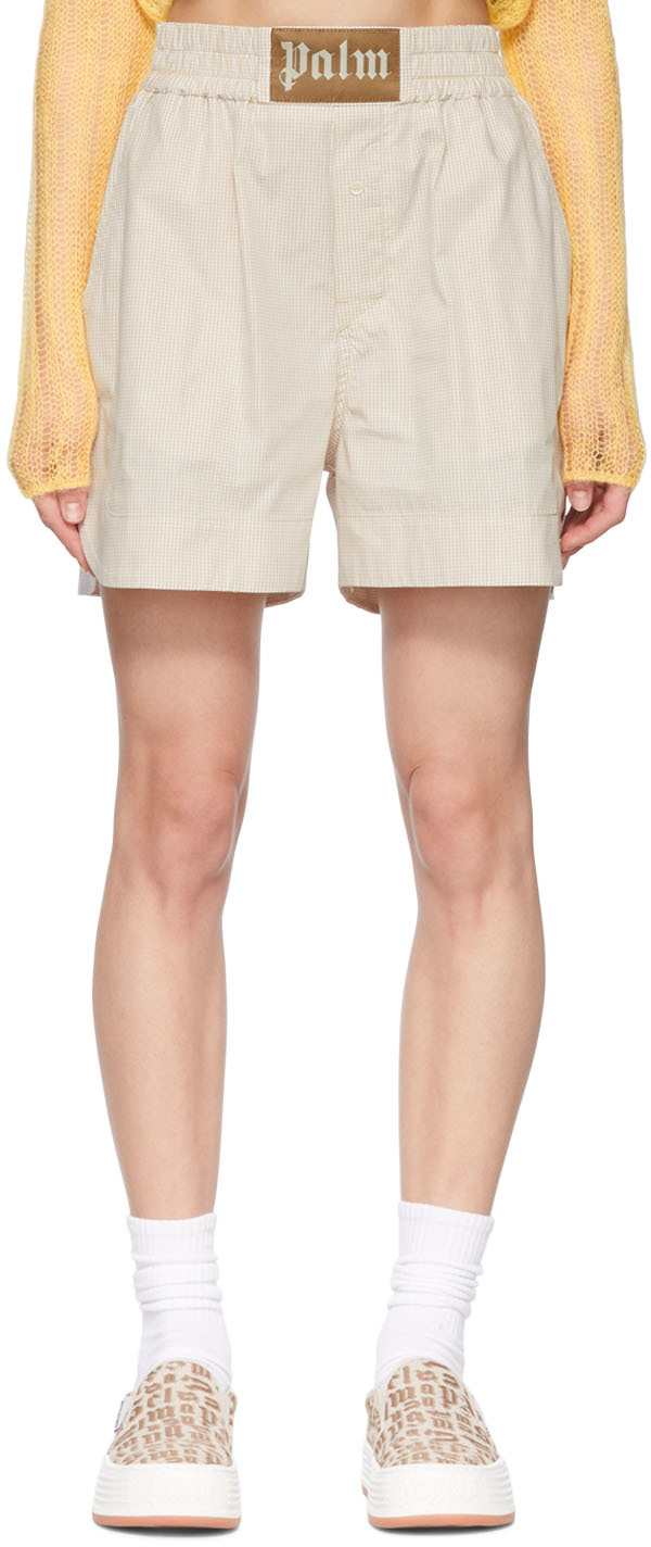 Palm Angels: Beige Vichy Shorts | SSENSE UK