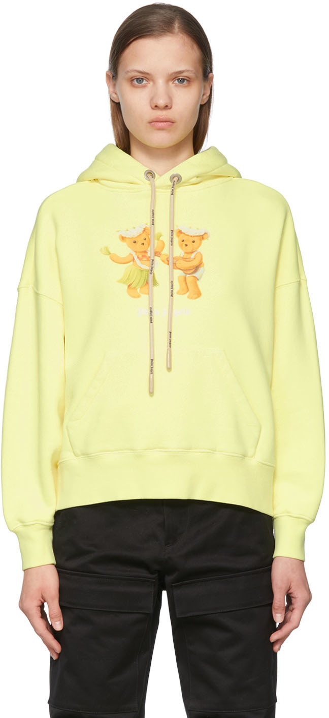 Palm Angels Yellow Cotton Hoodie In Yellow Fluo Brown