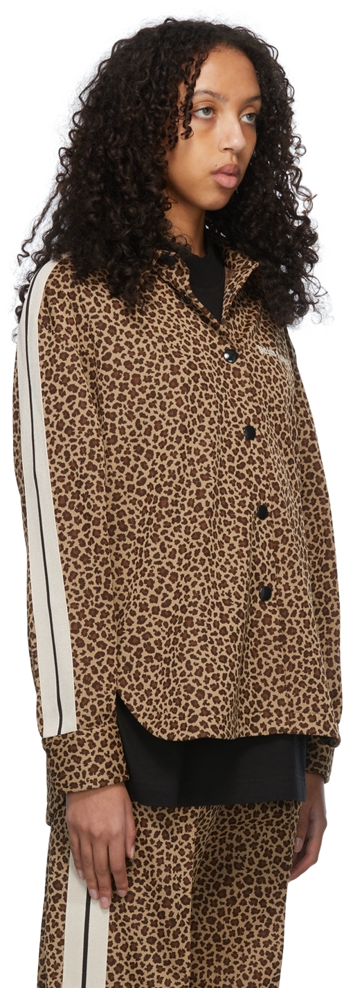 Palm Angels Leopard Jord Track Shirt In Brown Black