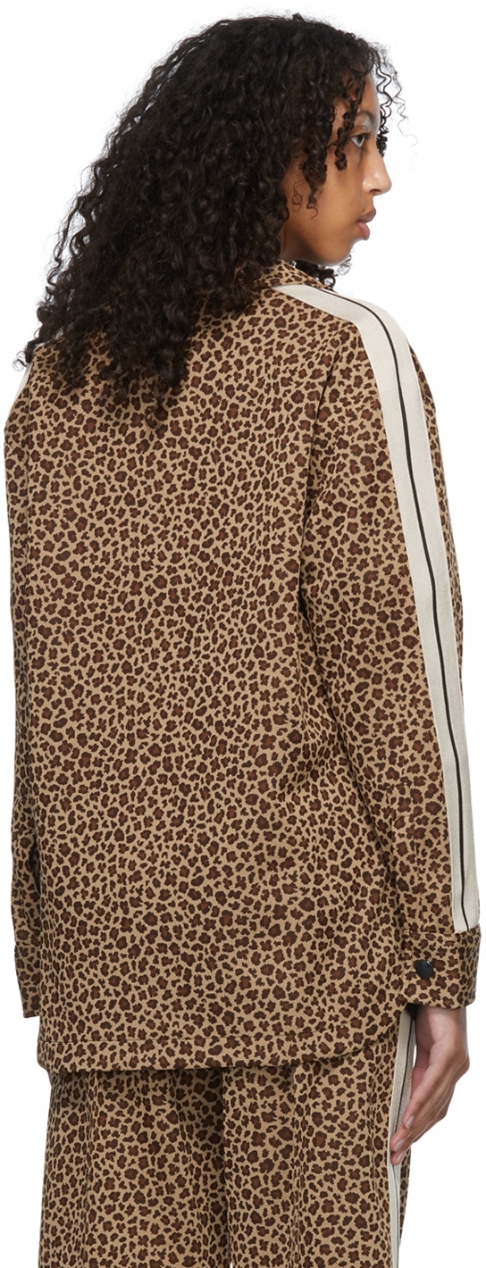 Palm Angels Leopard Jord Track Shirt In Brown Black