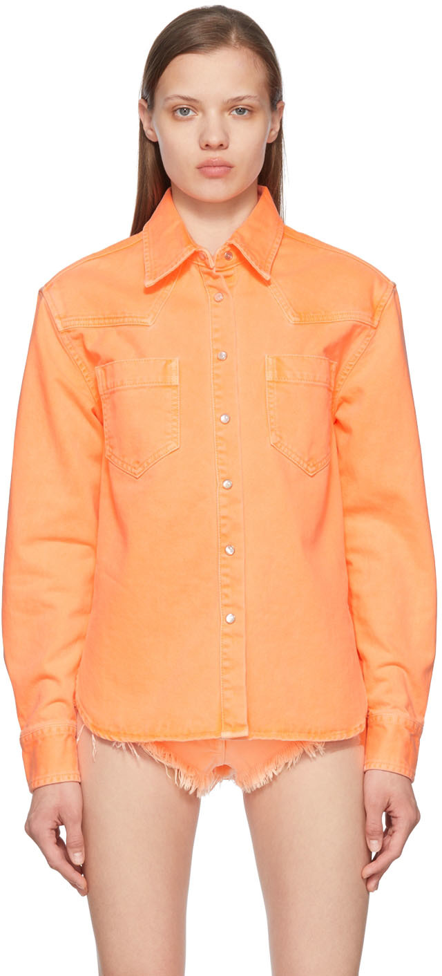 Shop Palm Angels Orange Denim Shirts In Orange Fluo