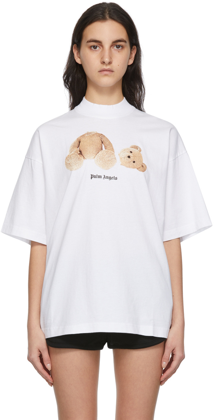Palm Angels X Browns Cropped Bear Print Cotton T-shirt in White Womens Clothing Tops T-shirts 