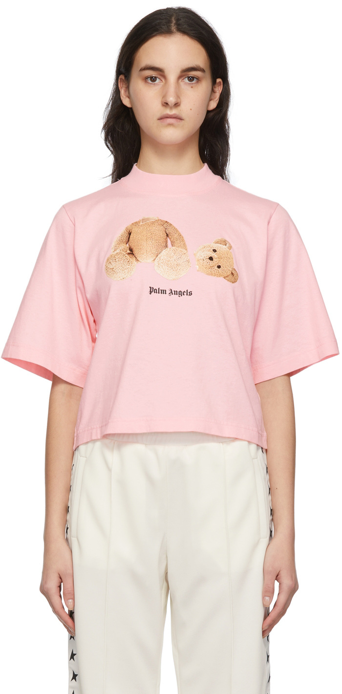 Palm Angels Pink Bear Cropped T-Shirt