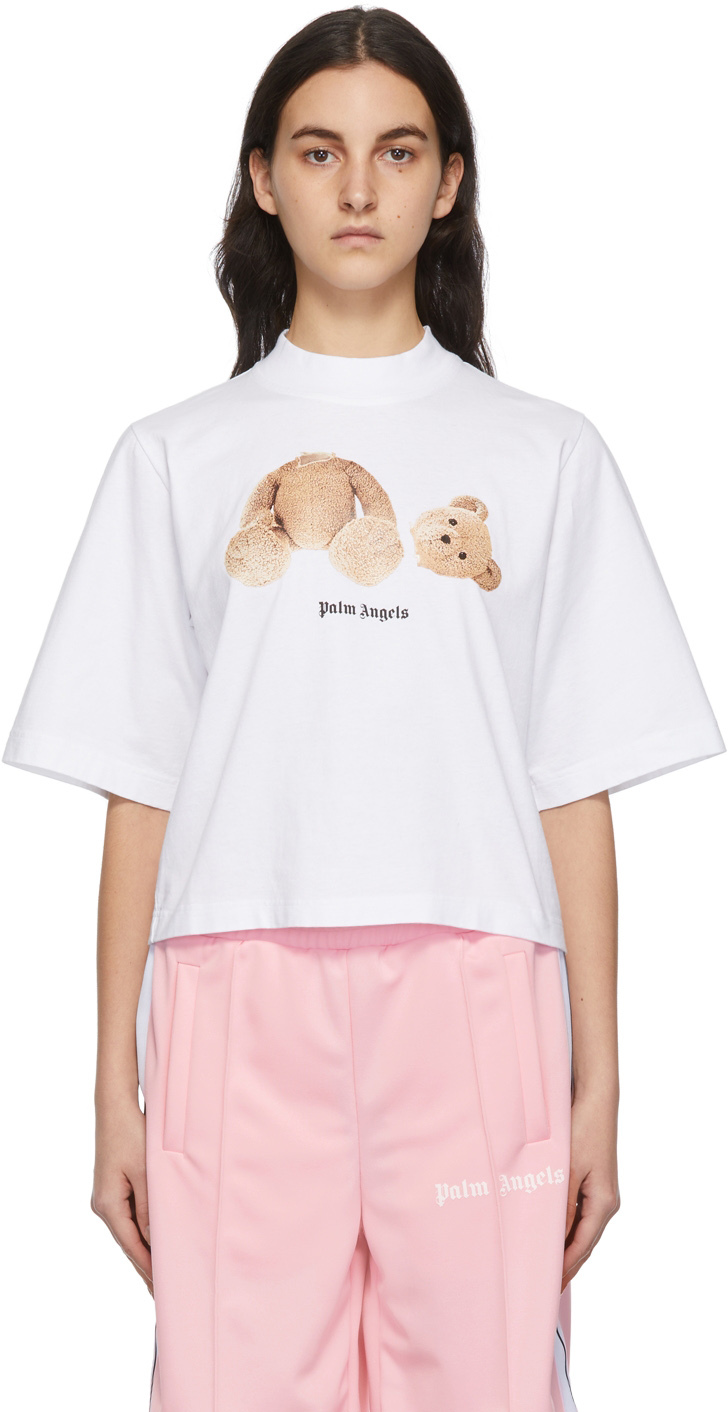 Palm Angels White Bear Cropped T-Shirt
