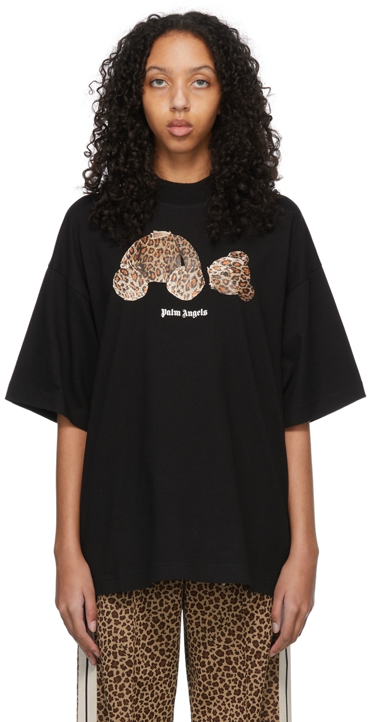 Palm Angels Black Leopard Bear T-Shirt