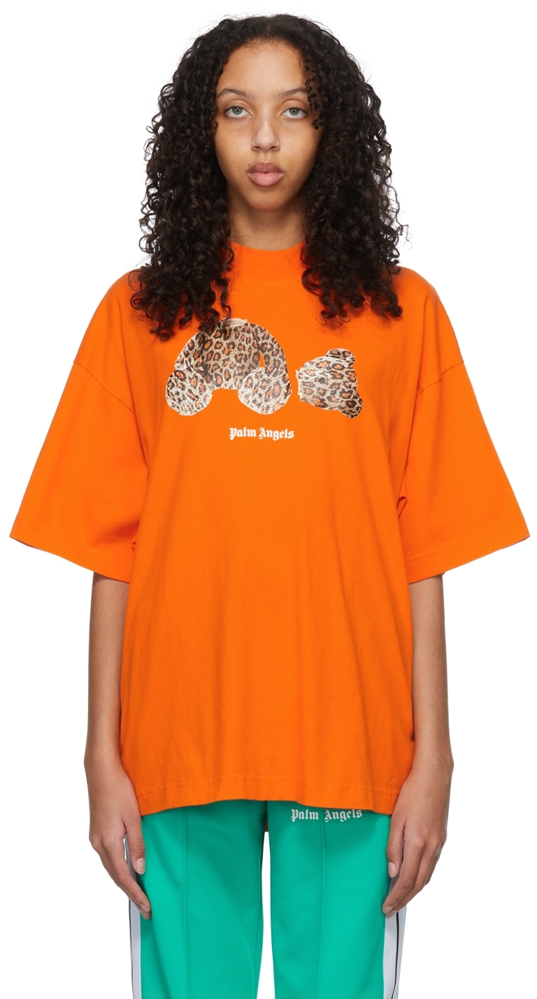 Palm Angels Orange Leopard Bear T-Shirt