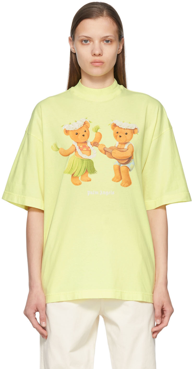 Palm Angels: Yellow Dancing Bear T-Shirt | SSENSE