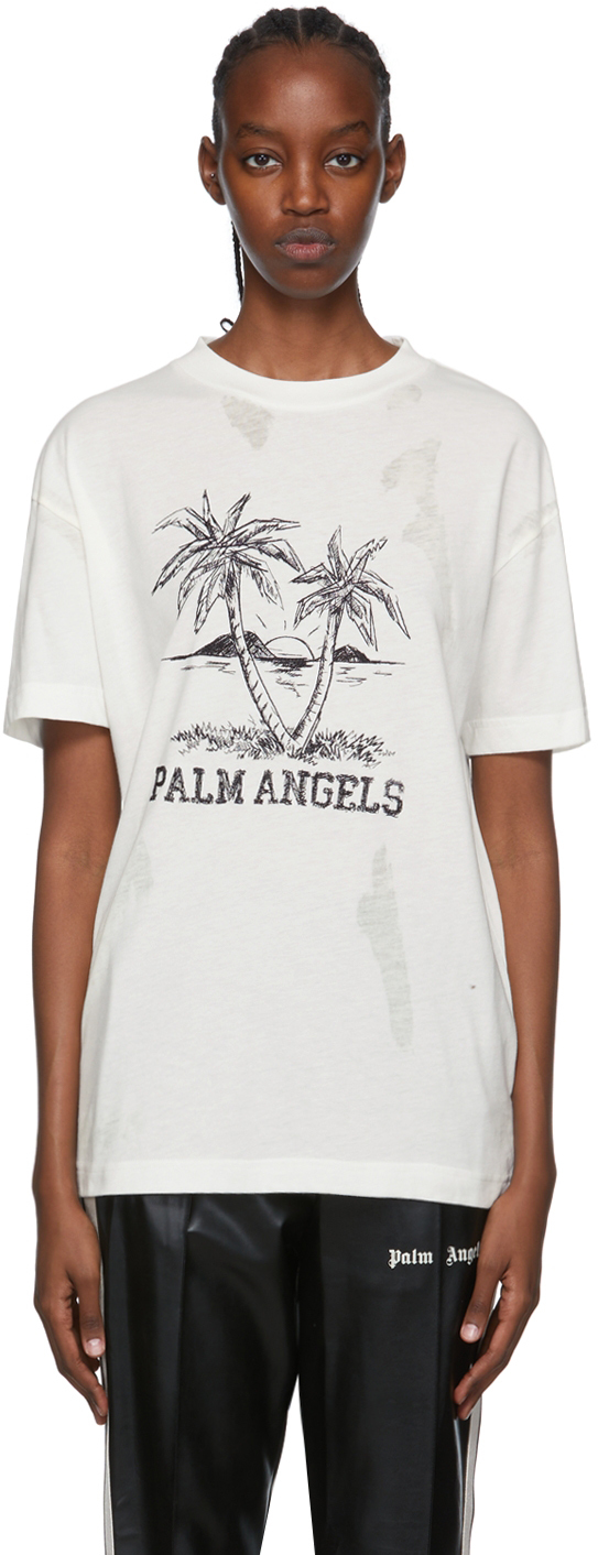 Palm Angels White Cotton & Polyester T-Shirt