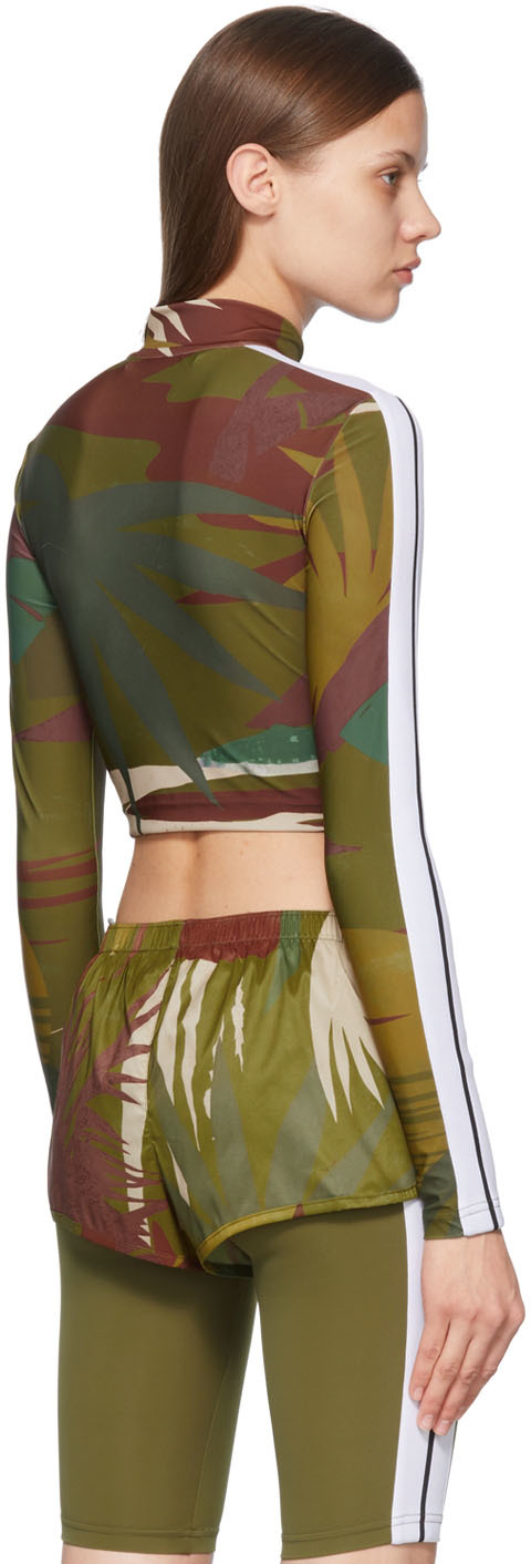 Palm Angels Jungle Love Crop Zip-up Track Top In Military Green