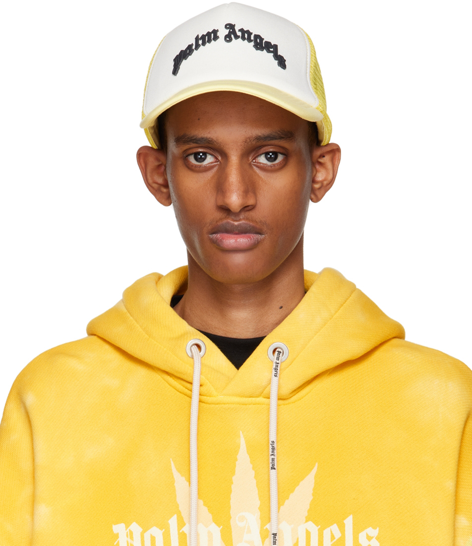PALM ANGELS WHITE & YELLOW CURVED LOGO TRUCKER CAP