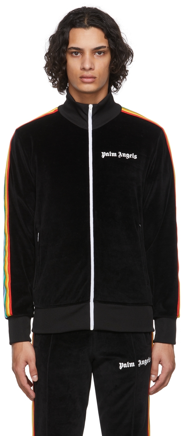 Black Chenille Rainbow Track Jacket by Palm Angels on Sale