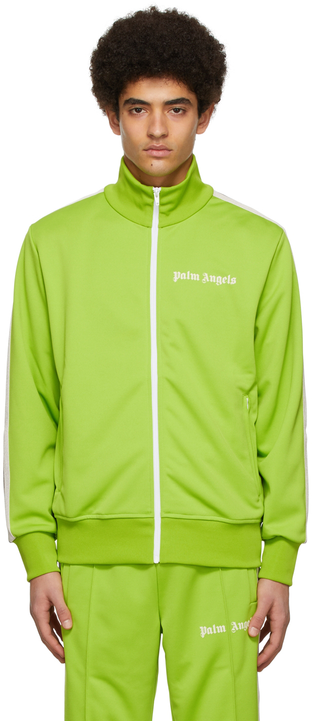 Palm Angels Green Jersey Zip-Up Sweater